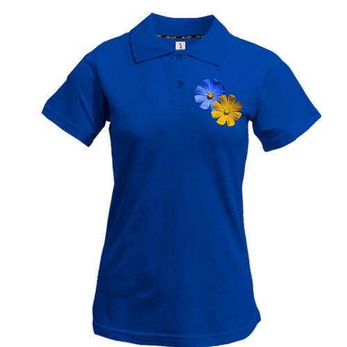 Жіноча футболка-поло із жовто-синіми квітками