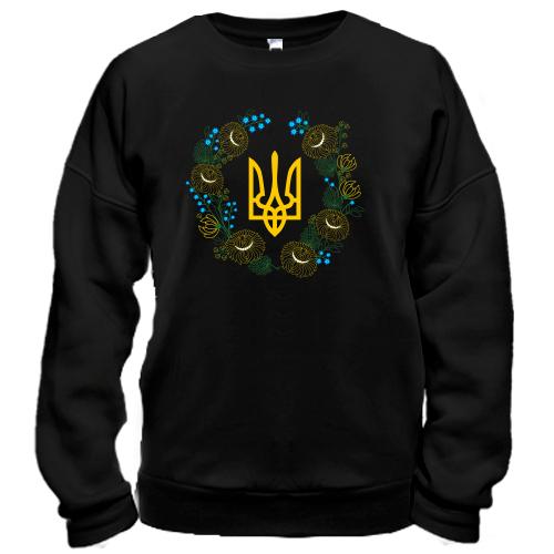Свитшот герб Украины в цветочном венке