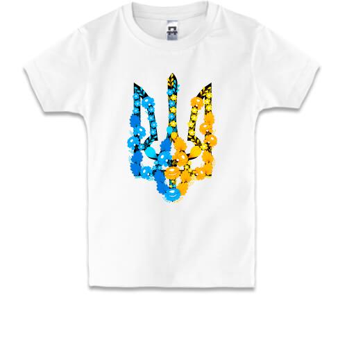 Дитяча футболка з гербом України з жовто-синіх квітів