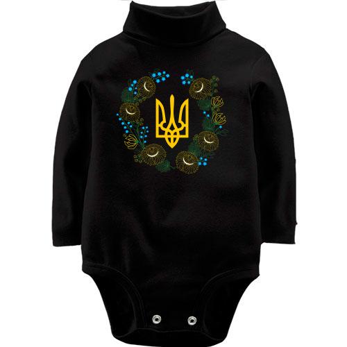 Детское боди LSL герб Украины в цветочном венке