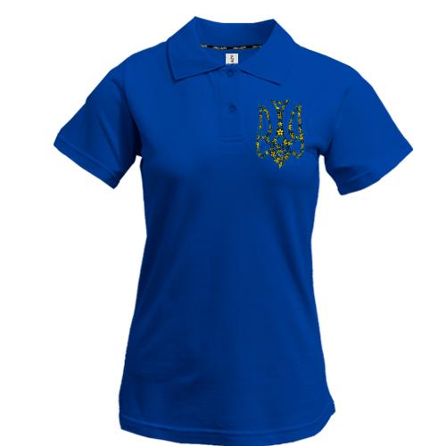 Жіноча футболка-поло з гербом України у вигляді сокола-писанки