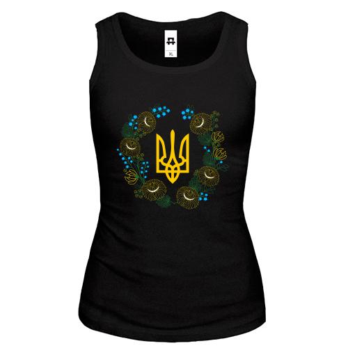 Майка герб України у квітковому вінку