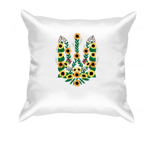 Подушка з гербом України з квітів соняшника