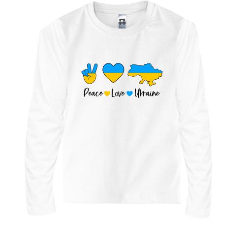 Дитяча футболка з довгим рукавом Peace Love Ukraine
