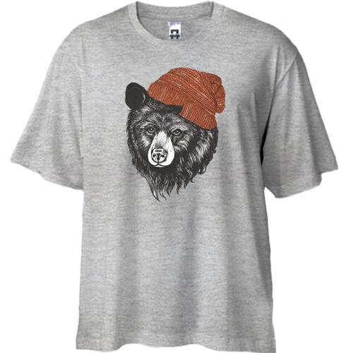 Футболка Oversize з ведмедем в шапці