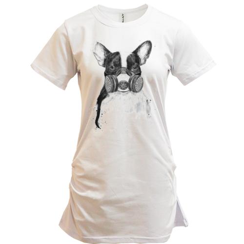 Подовжена футболка з собакою в респіраторі