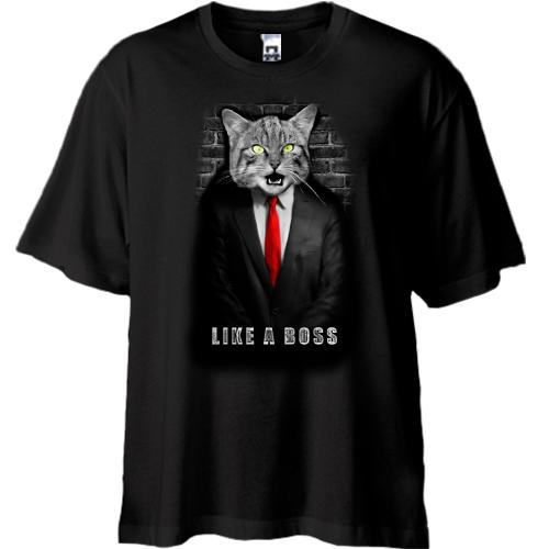 Футболка Oversize с котом в пиджаке 