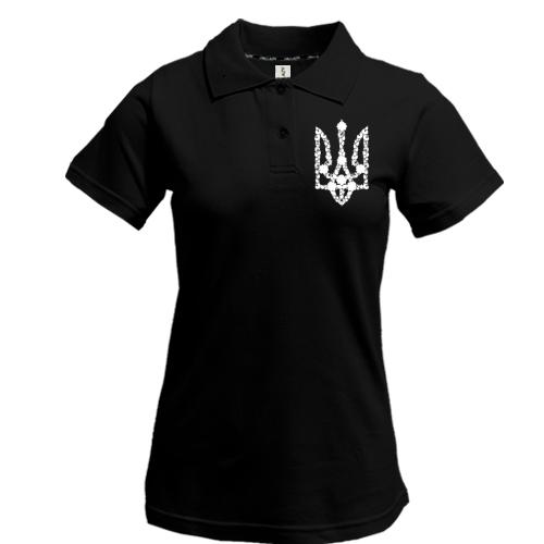 Футболка поло с черно-белым цветочным гербом Украины