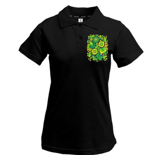 Жіноча футболка-поло із зеленими квітами (писанка)