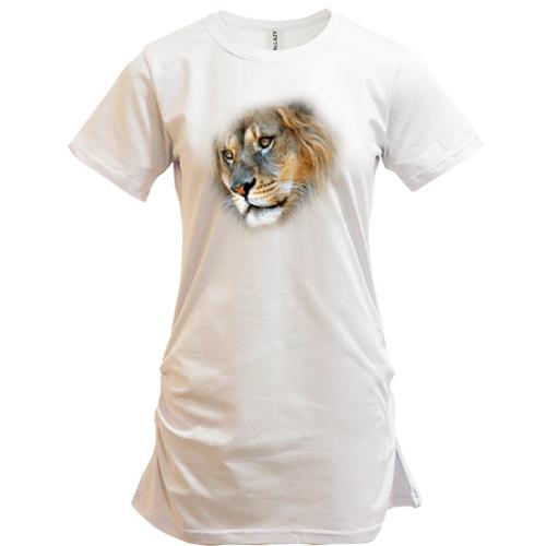 Подовжена футболка з левовою мордою