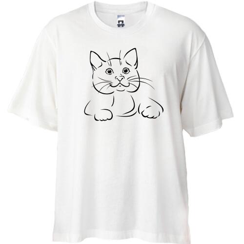 Футболка Oversize с котенком (контур)