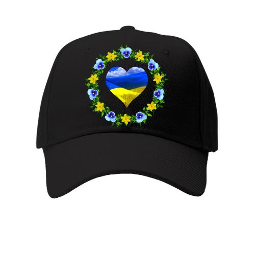 Кепка Желто-синее сердечко в венке цветов