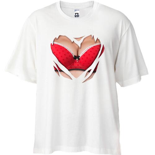 Футболка Oversize з червоним ліфом (2)