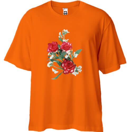 Футболка Oversize с розовым букетом (3)