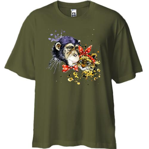 Футболка Oversize с обезьяной и леопардиком