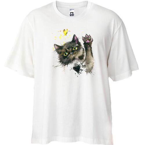 Футболка Oversize з акварельним котом (2)