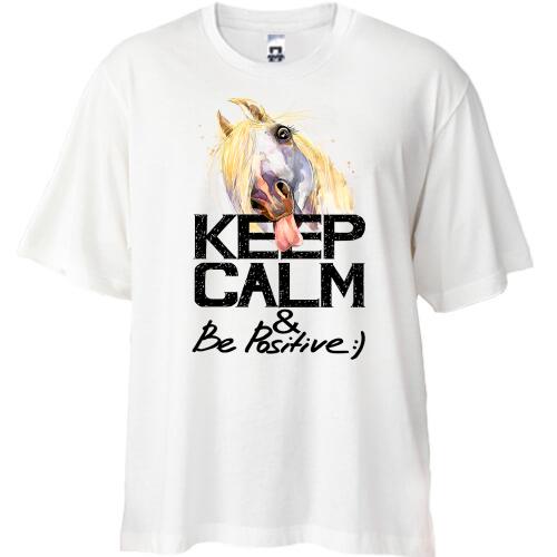 Футболка Oversize з конем Keep calm and be positive