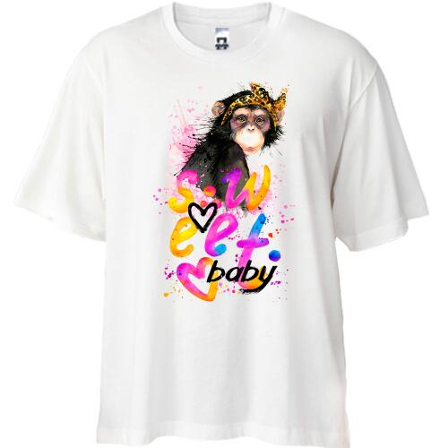 Футболка Oversize Sweet baby з мавпочкою