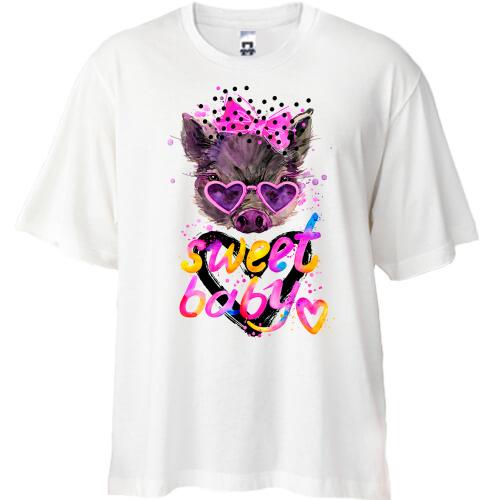 Футболка Oversize Sweet baby зі свинкою