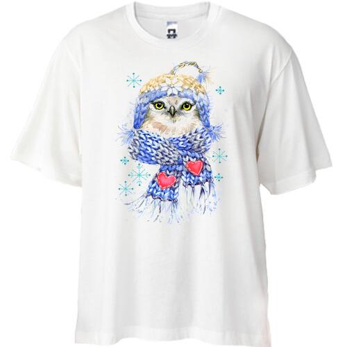 Футболка Oversize с совой в шапке и шарфе (2)