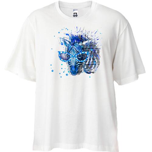 Футболка Oversize з синьою зеброю в окулярах