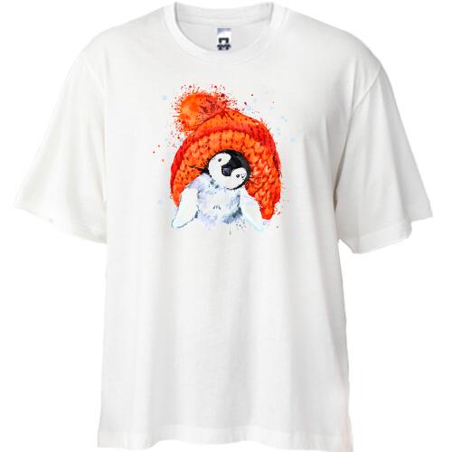 Футболка Oversize с пингвином в вязаной шапке (2)
