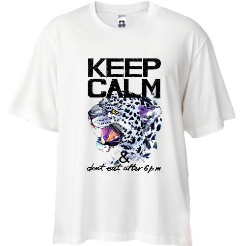 Футболка Oversize с леопардом Keep calm & dont eat after 6 pm