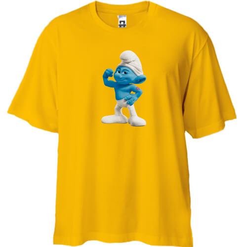 Футболка Oversize зі смурфиком силачем