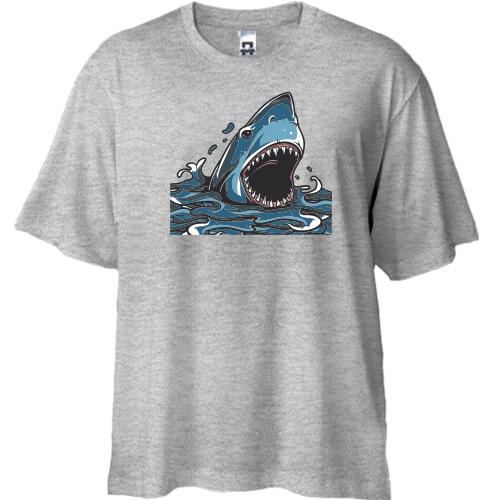 Футболка Oversize з акулою яка розкриває пащу