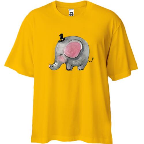 Футболка Oversize со слоником в котелке