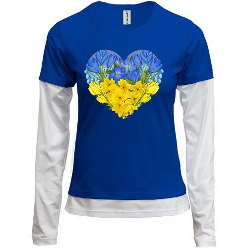 Комбинированный лонгслив Сердце из желто-голубых цветов