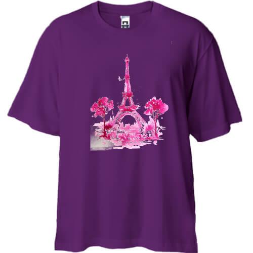 Футболка Oversize з Парижем в рожевих тонах