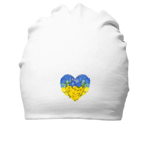 Хлопковая шапка Сердце из желто-голубых цветов