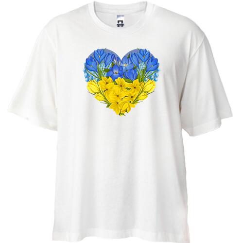 Футболка Oversize Серце із жовто-блакитних квітів