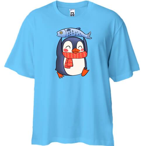 Футболка Oversize с пингвином и рыбкой