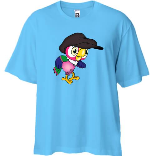 Футболка Oversize с попугаем Кешей в кепке