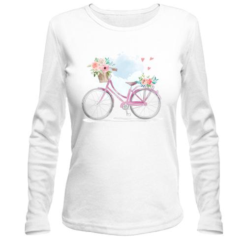 Лонгслів з рожевим велосипедом та квітами
