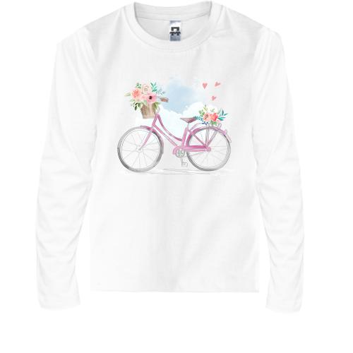 Детская футболка с длинным рукавом с розовым велосипедом и цветами