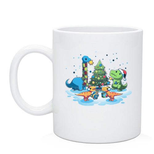 Чашка рождественская с динозавриками