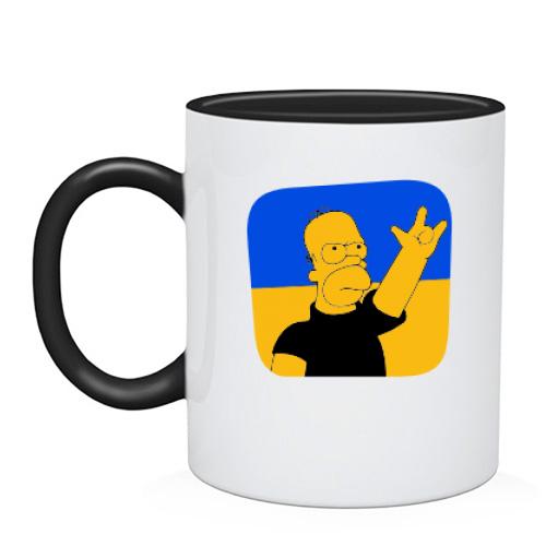 Чашка Гомер на фоне украинского флага