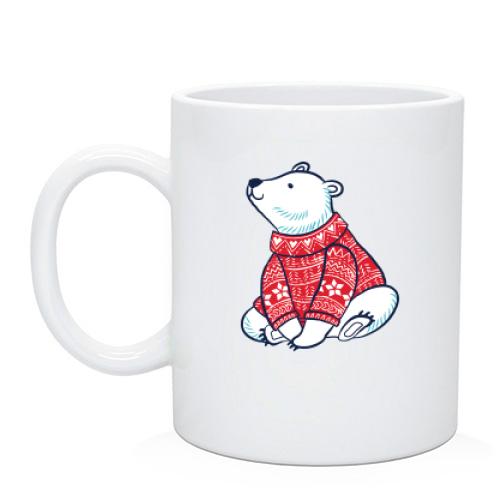 Чашка з білим ведмедиком у светрі