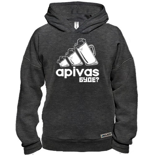 Худи BASE с тремя пивными бокалами в виде логотипа Adidas и голографической надписью «apivas буде?»