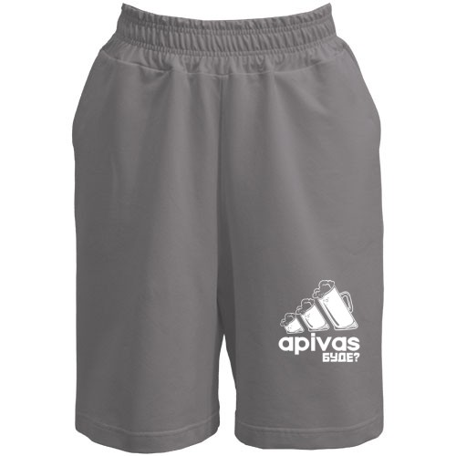Чоловічі шорти із трьома пивними келихами у вигляді логотипу Adidas та голографічним написом «apivas буде?»