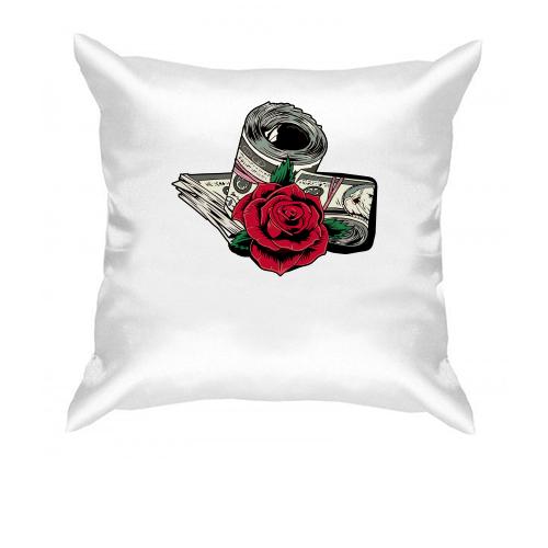 Подушка з доларами та трояндою