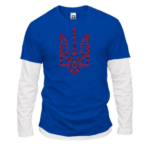Комбинированный лонгслив с гербом в украинских орнаментах