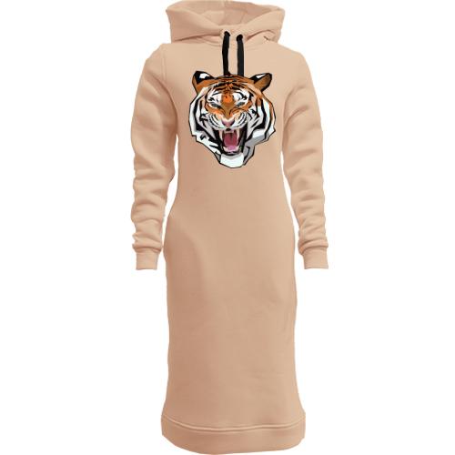 Женская толстовка-платье с тигром 