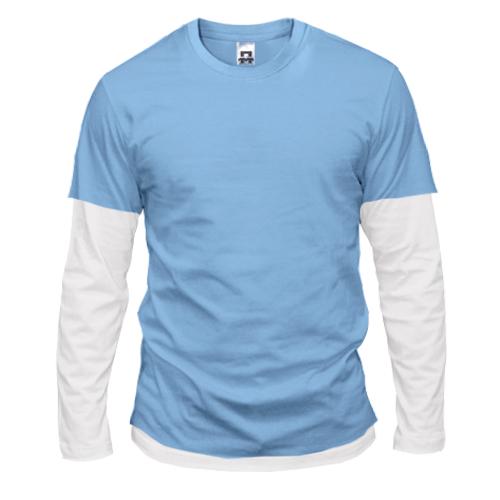 Мужская голубая комбинированная футболка с длинными рукавами 