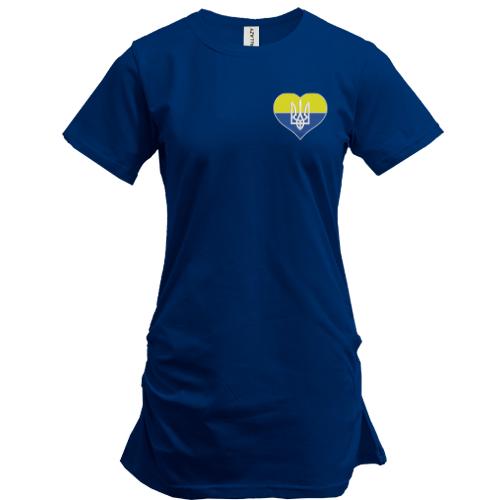 Подовжена футболка Тризуб на жовто-синьому серці