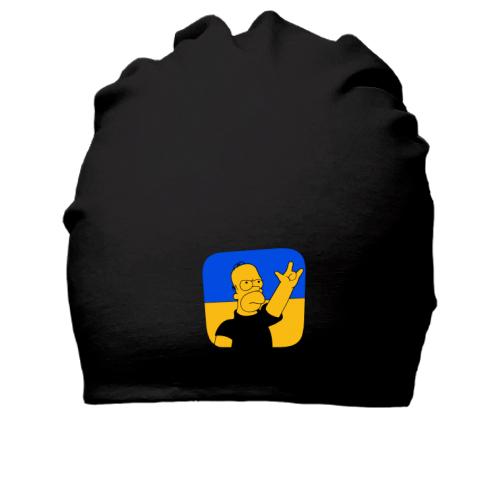 Хлопковая шапка Гомер на фоне украинского флага
