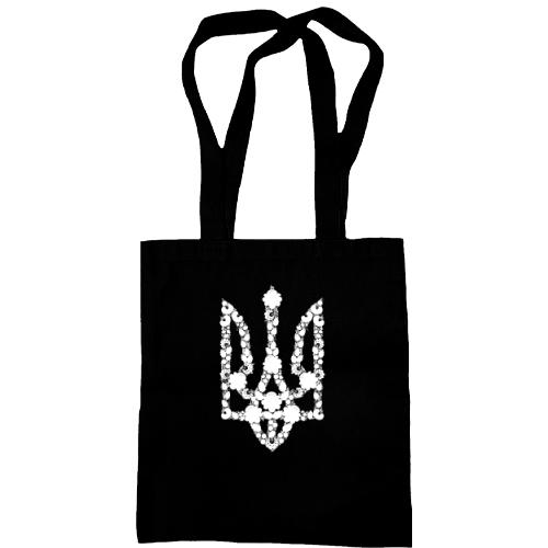 Сумка шоппер с черно-белым цветочным гербом Украины